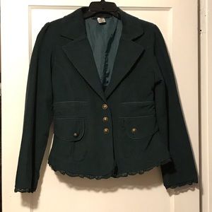 Flattering Forest green corduroy blazer with lace